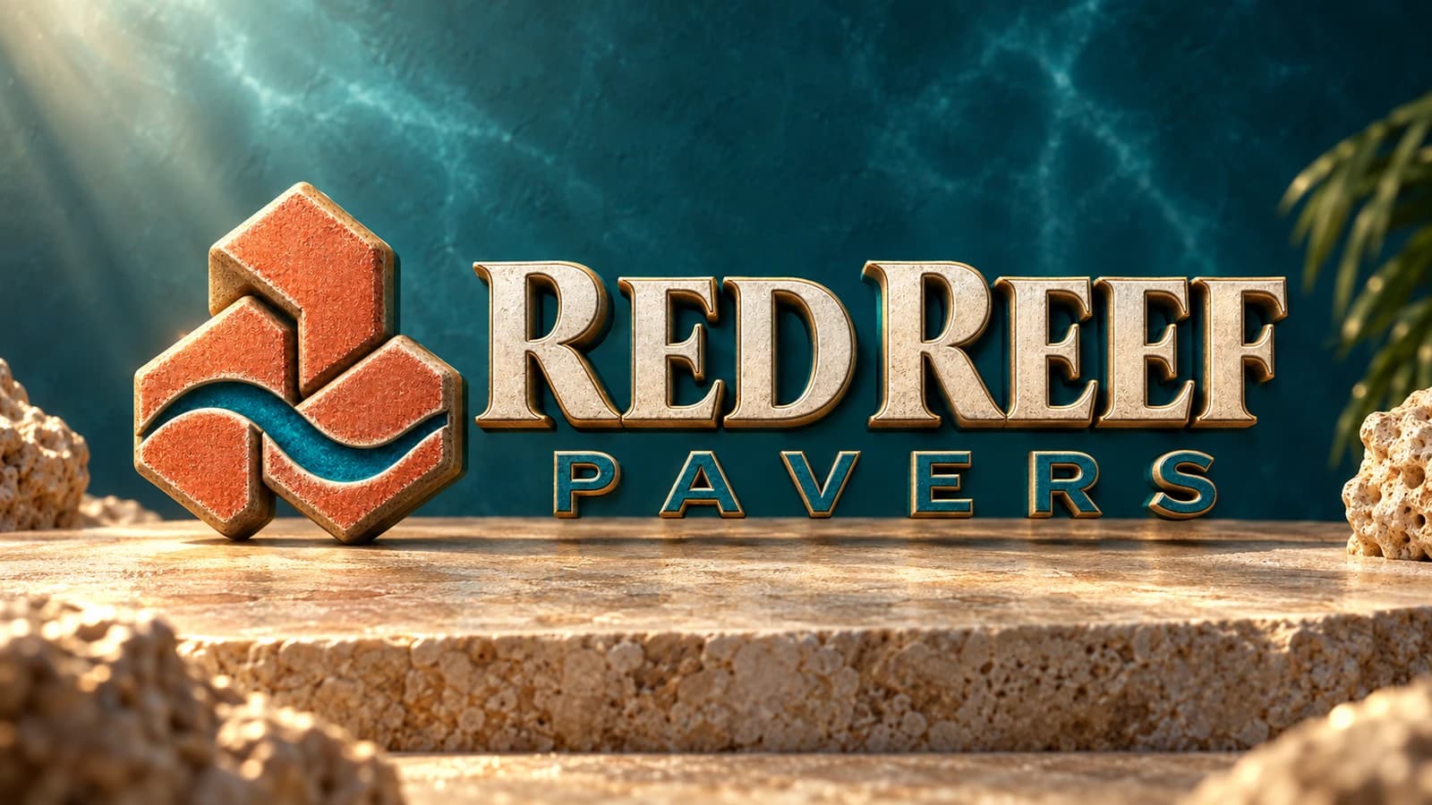 Red Reef Pavers three-dimensional coral paver and wave brand illustration